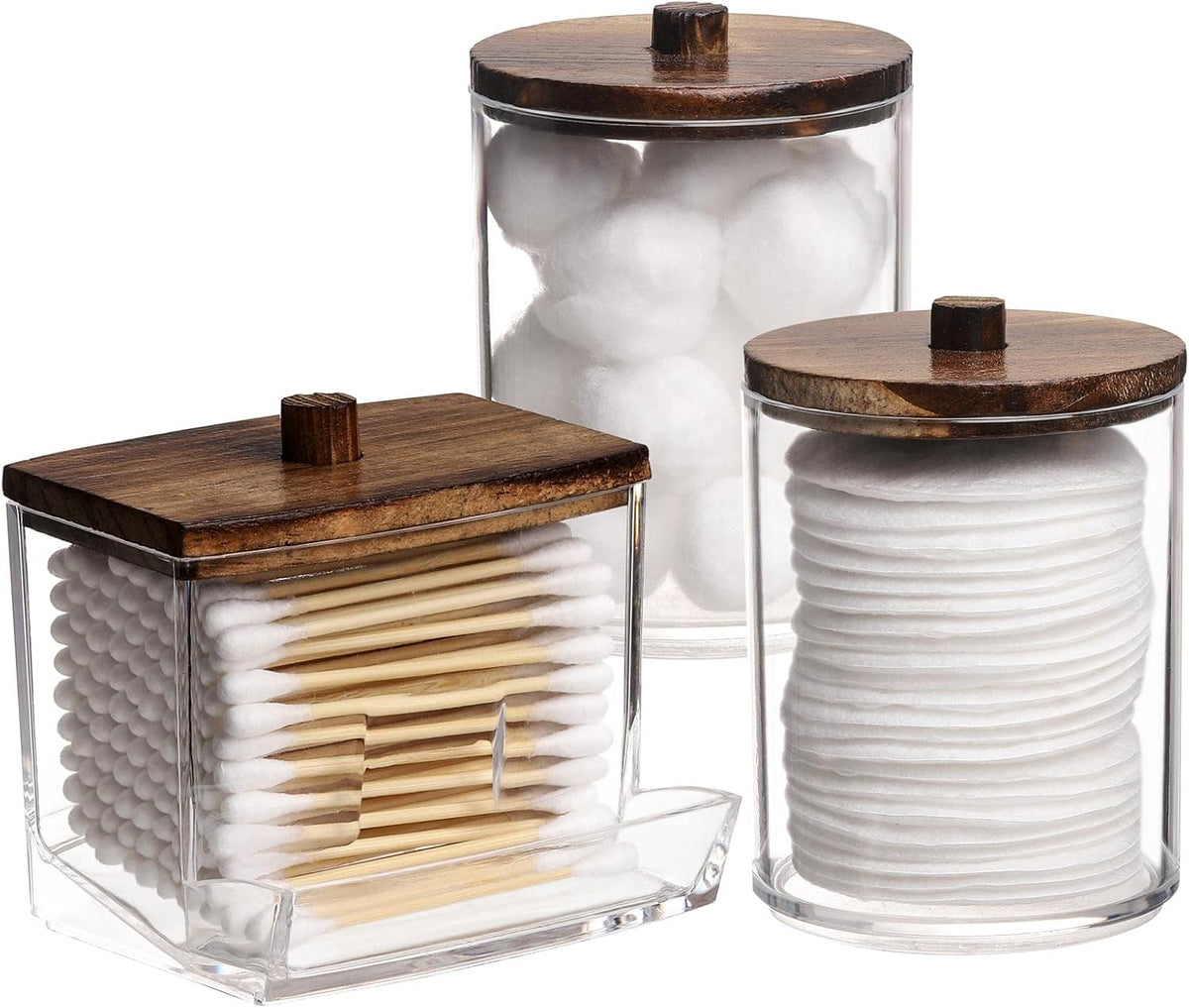 Tbestmax 3 Pack Qtips Holder Bathroom Container, 10 oz Cotton Ball/Swabs Dispenser