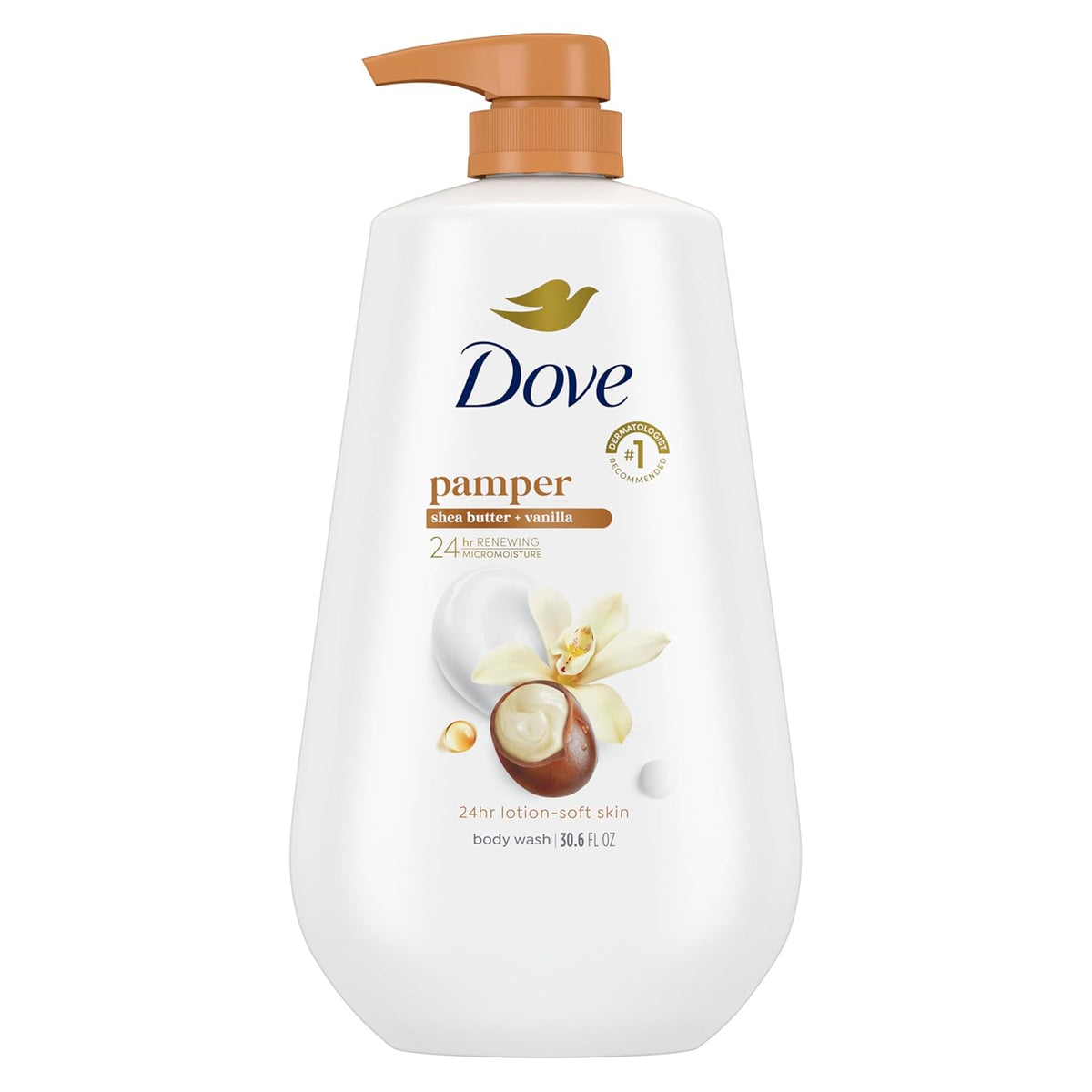 Dove Body Wash with Pump Pamper Shea Butter & Vanilla for 24hr Lotion-Soft