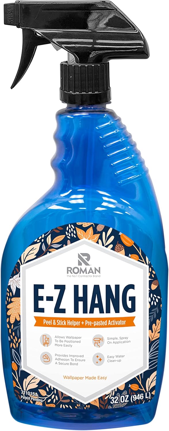 Roman’s E-Z Hang Peel & Stick Wallpaper Helper, Clear, Non-Staining, 32 Fluid