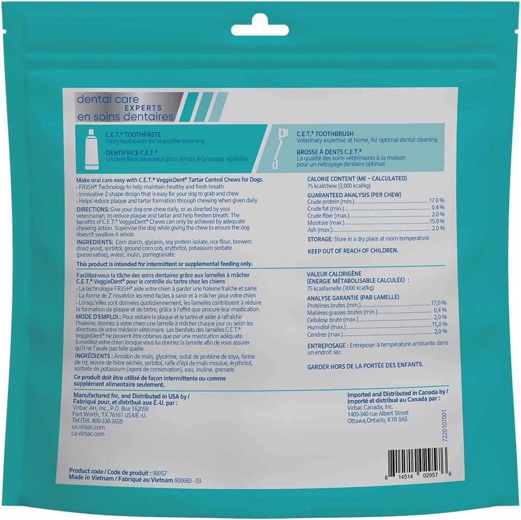 Virbac C.E.T.® VEGGIEDENT® FR3SH® Tartar Control Chews for Dogs with