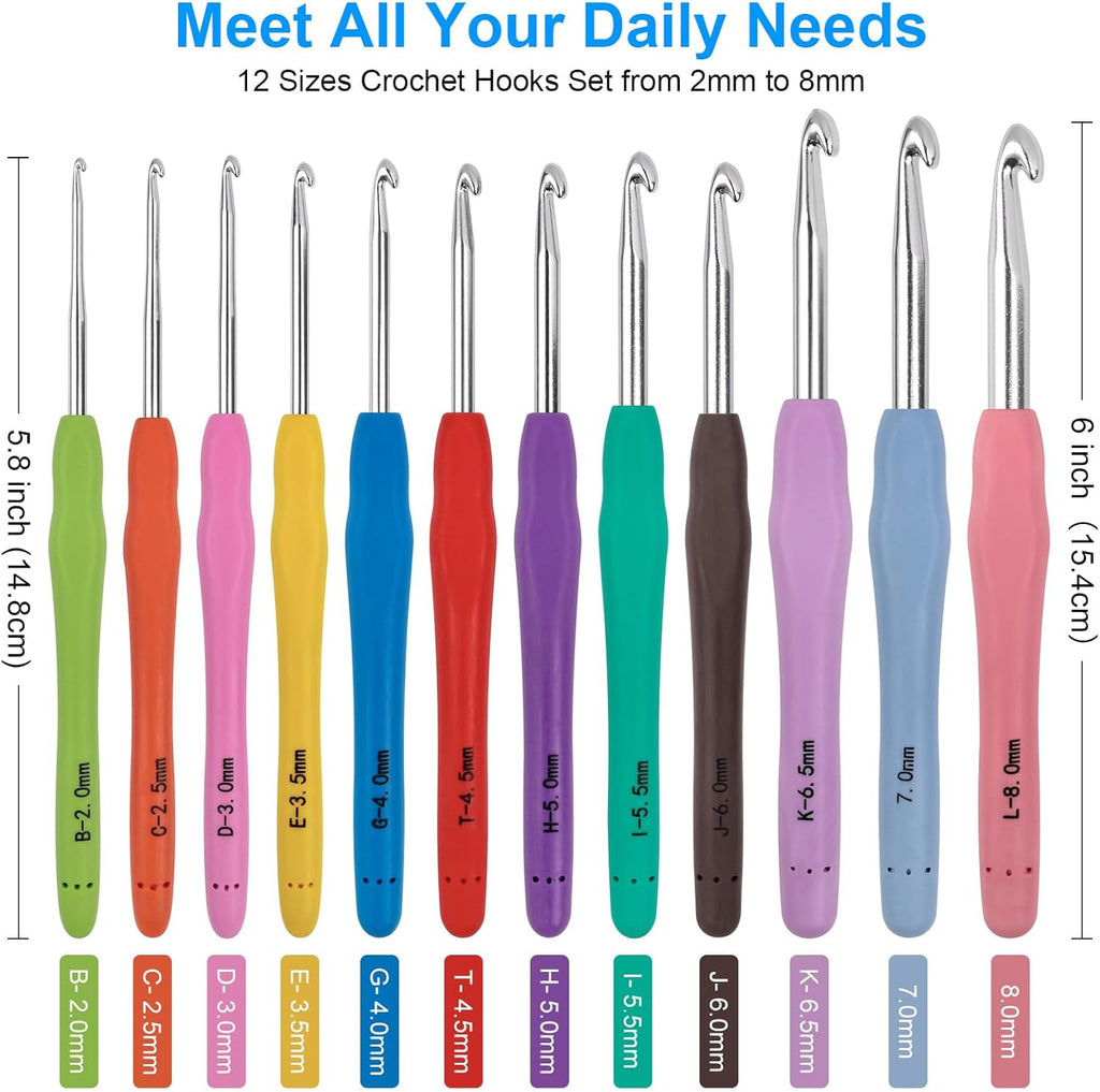MECHEER Crochet Hooks 12 Sizes Crochet Hook Set, 51 Pack Yarn Crochet Kit for