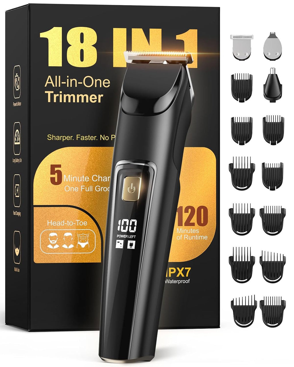 Beard Trimmer for Men, Cordless 18-in-1 Electric Razor & Hair Clipper,Gifts
