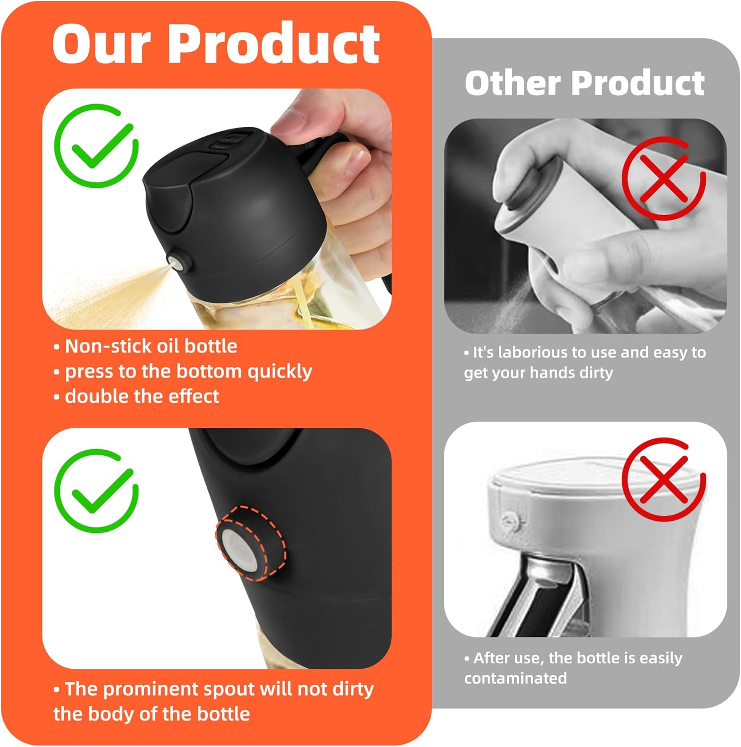 TrendPlain 16oz/470ml Glass Olive Oil Sprayer for Cooking – 2 in 1 Olive Oil