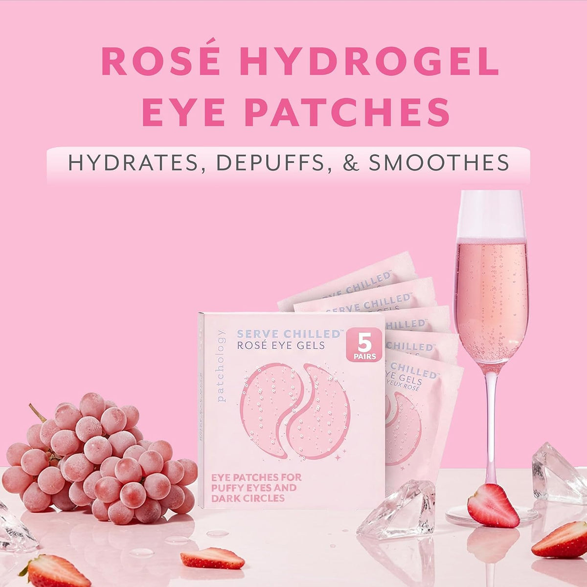 Patchology Serve Chilled Rosé Hydrating Under Eye Patches – Hyaluronic Acid &