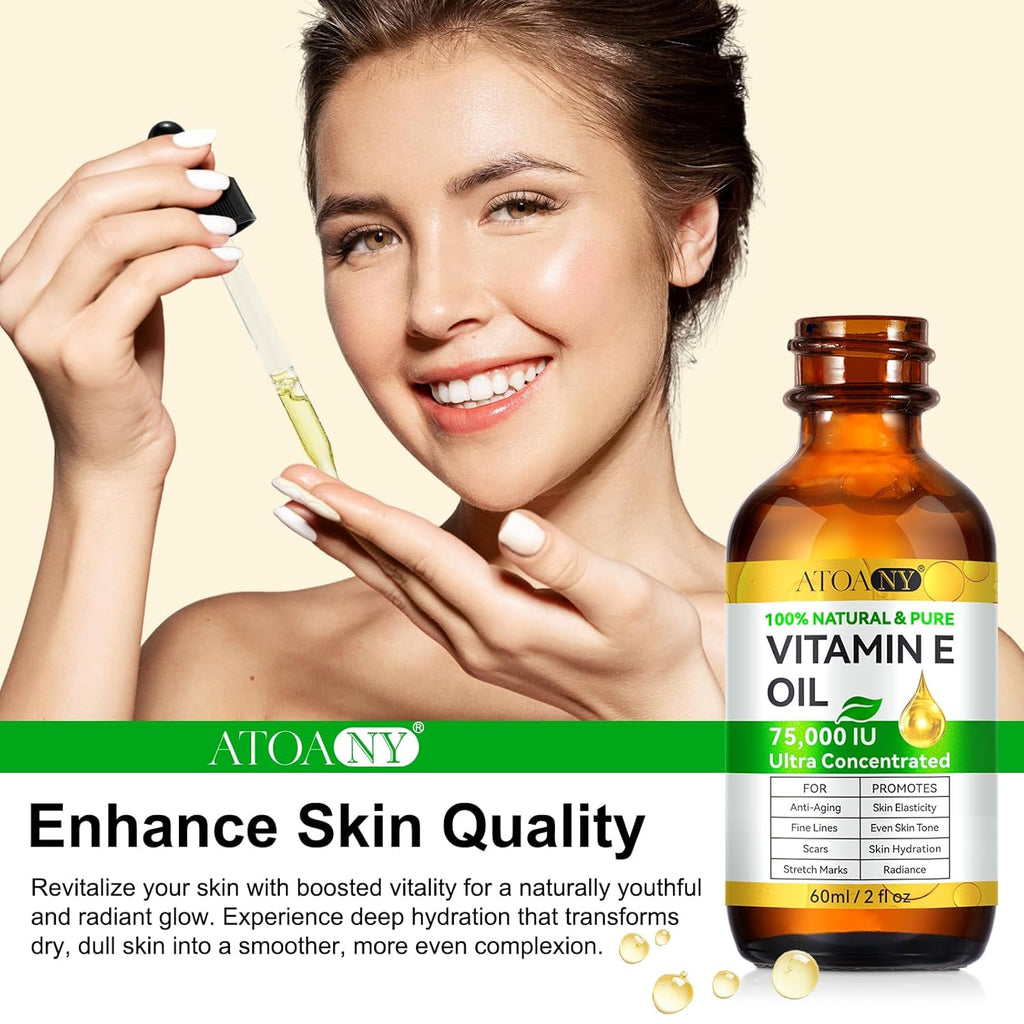 flasture Vitamin E Oil 75,000 IU – 100% Pure Natural Vitamin E for Skin