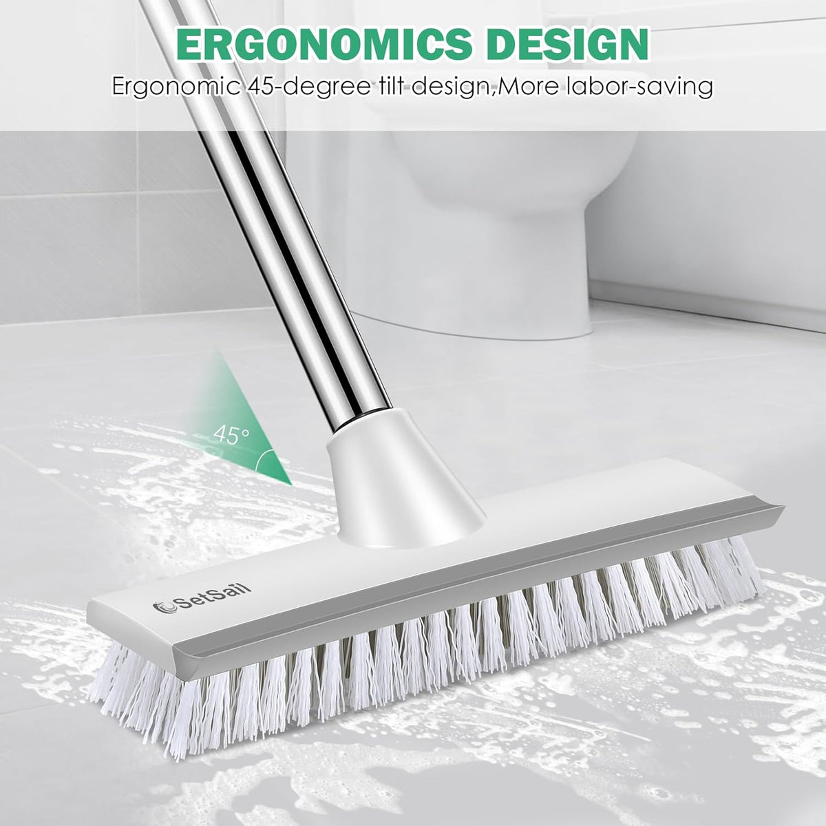 SetSail Floor Scrub Brush with 51-Inch Long Adjustable Handle 2 in 1 Scrape