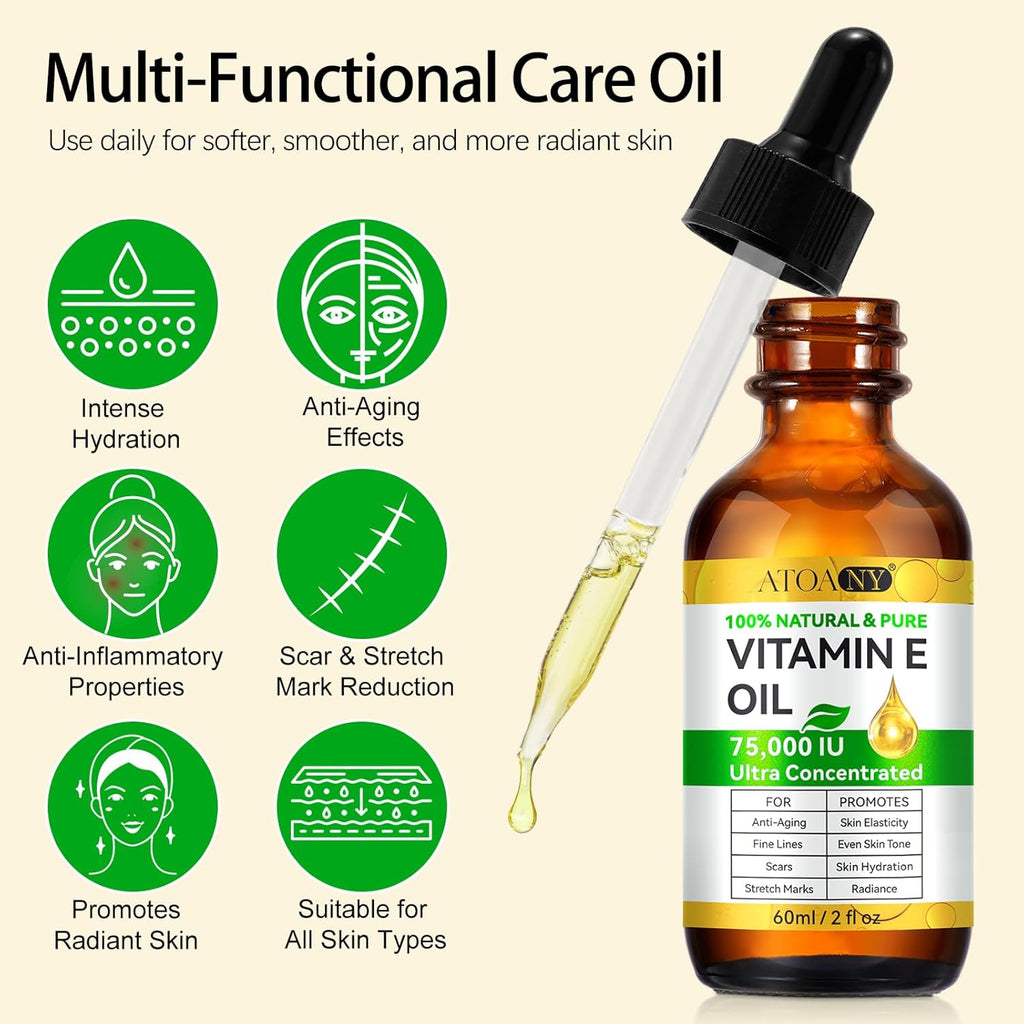 flasture Vitamin E Oil 75,000 IU – 100% Pure Natural Vitamin E for Skin