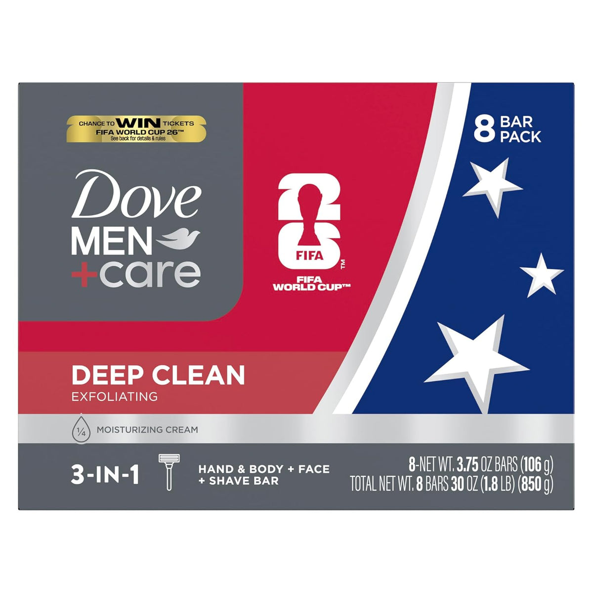 Dove Men+Care Men's Bar Soap Deep Clean 8 Bars More Moisturizing Than Bar
