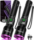 2Pack 365nm Black Light UV Flashlight Rechargeable for Pet Urine Detection