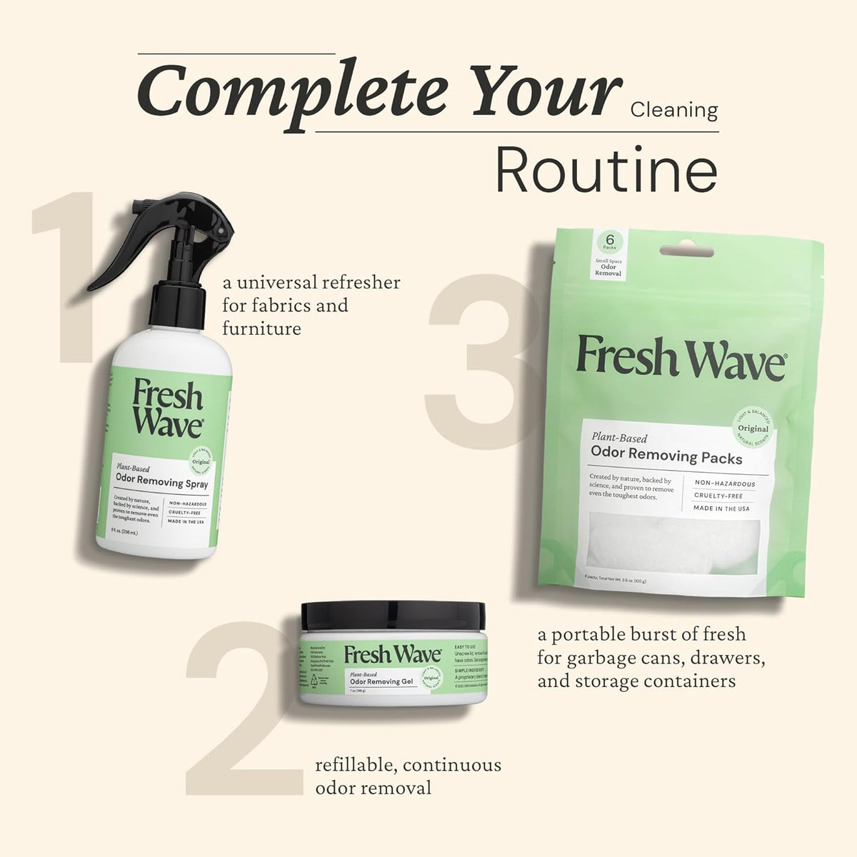 Fresh Wave Odor Removing Gel, 7 oz., Pack of 3 - Odor Absorbers for Home