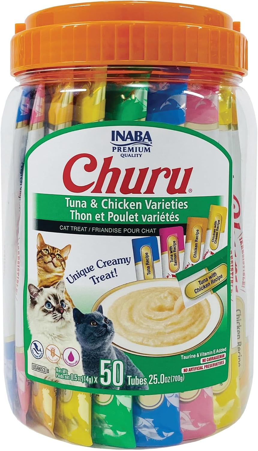 INABA Churu Cat Treats, Grain-Free, Lickable, Squeezable Creamy Purée Cat