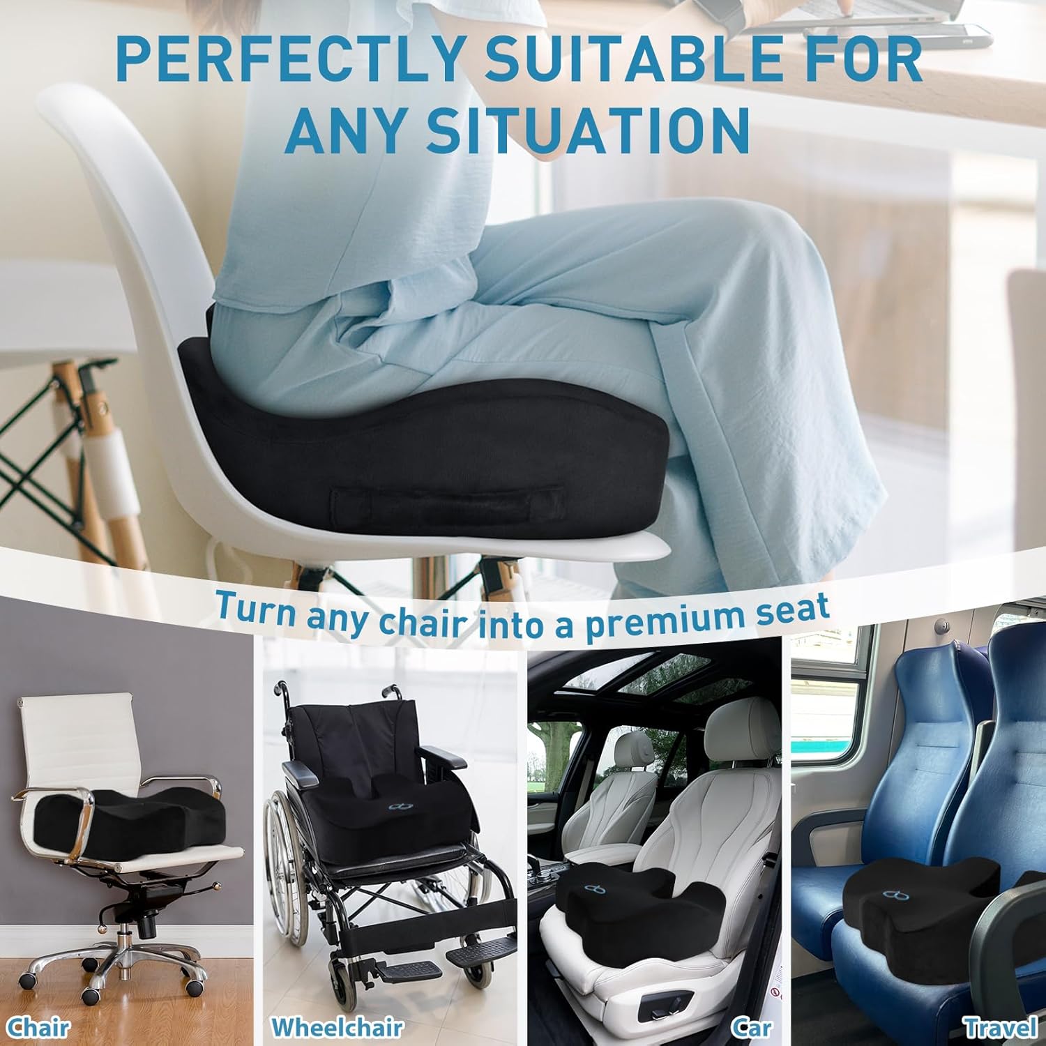 BlissTrends Seat Cushion with Velvet Cover, Thick Memory Foam Cushions for
