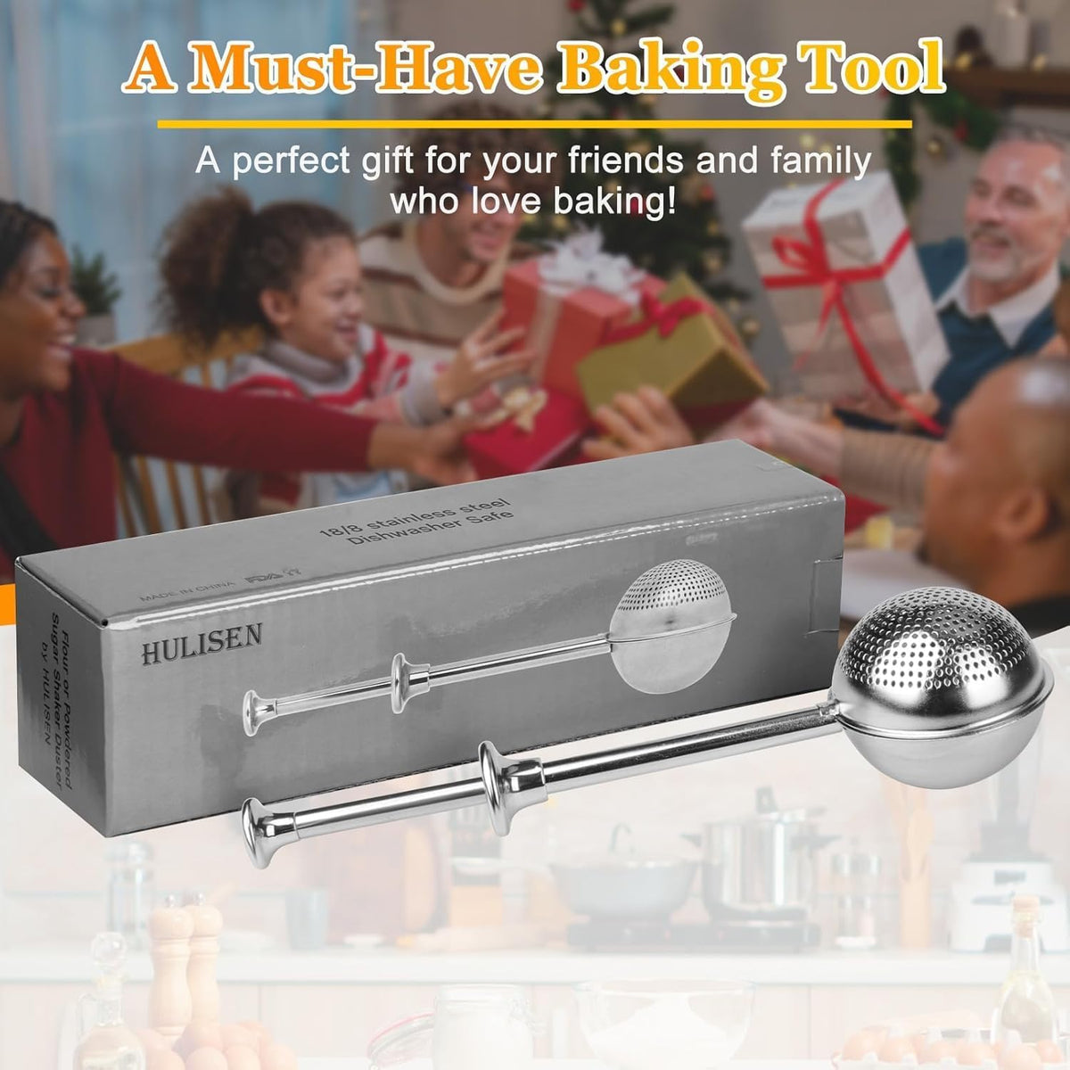 HULISEN Flour Duster for Baking, One-Handed Operation, 304 Stainless Steel
