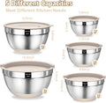 Umite Chef Mixing Bowls with Airtight Lids Set, 8PCS Stainless Steel Khaki