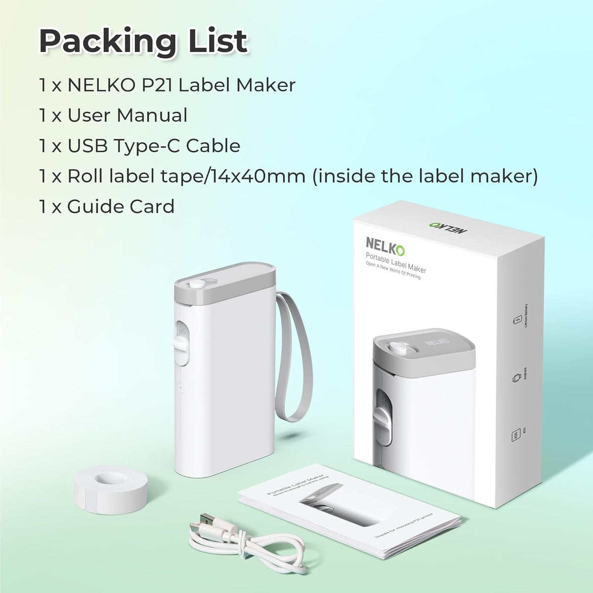 Nelko Label Maker Machine with Tape, P21 Bluetooth Label Printer, Wireless
