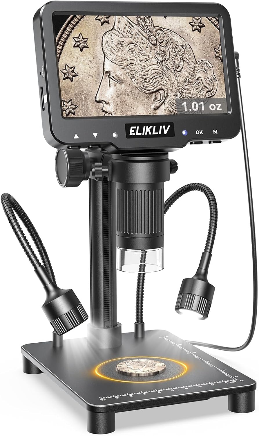 Elikliv Coin Microscope with Weighing Scale, Digital Magnifier 8+2 Lights