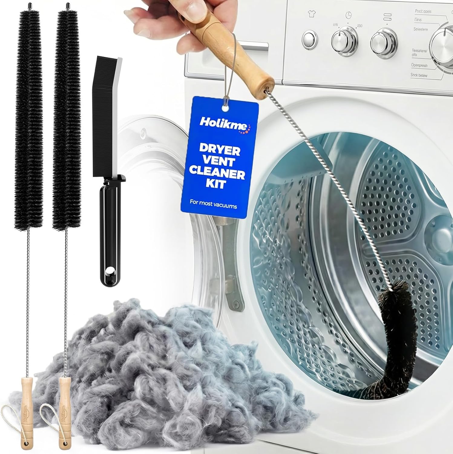 Holikme Dryer Vent Cleaner Kit, 3 Pieces Dryer Lint Brush- Household Supplies