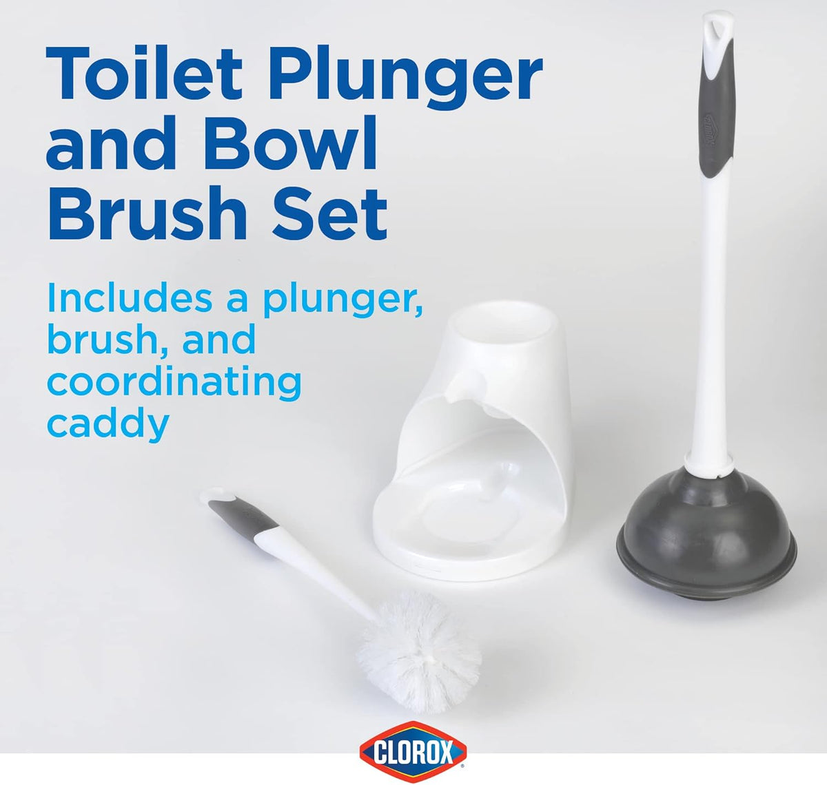 Clorox Toilet Plunger and Bowl Brush Combo with Caddy, 6.75 x 7 x 19.5 in