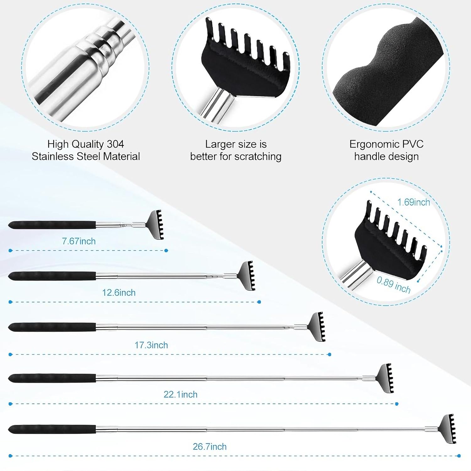 Yeipis 3 Pack Different Back Scratcher Metal Portable Telescoping with Rubber