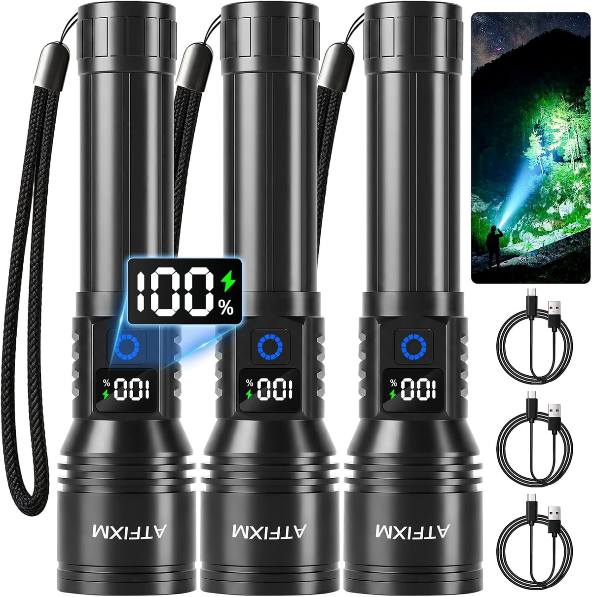 Rechargeable Flashlights High Lumens, Super Bright Flash Light 3Pack