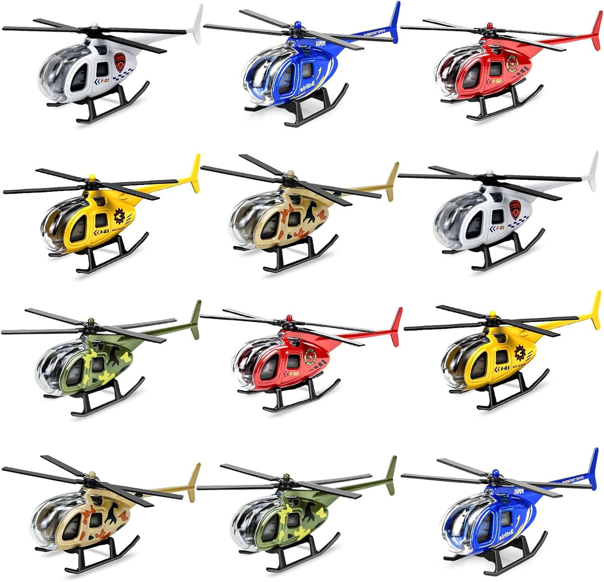 12PCS Diecast Helicopters, Mini Alloy Toy Helicopter for Boys 3 4-7 - diecast helicopters for sale