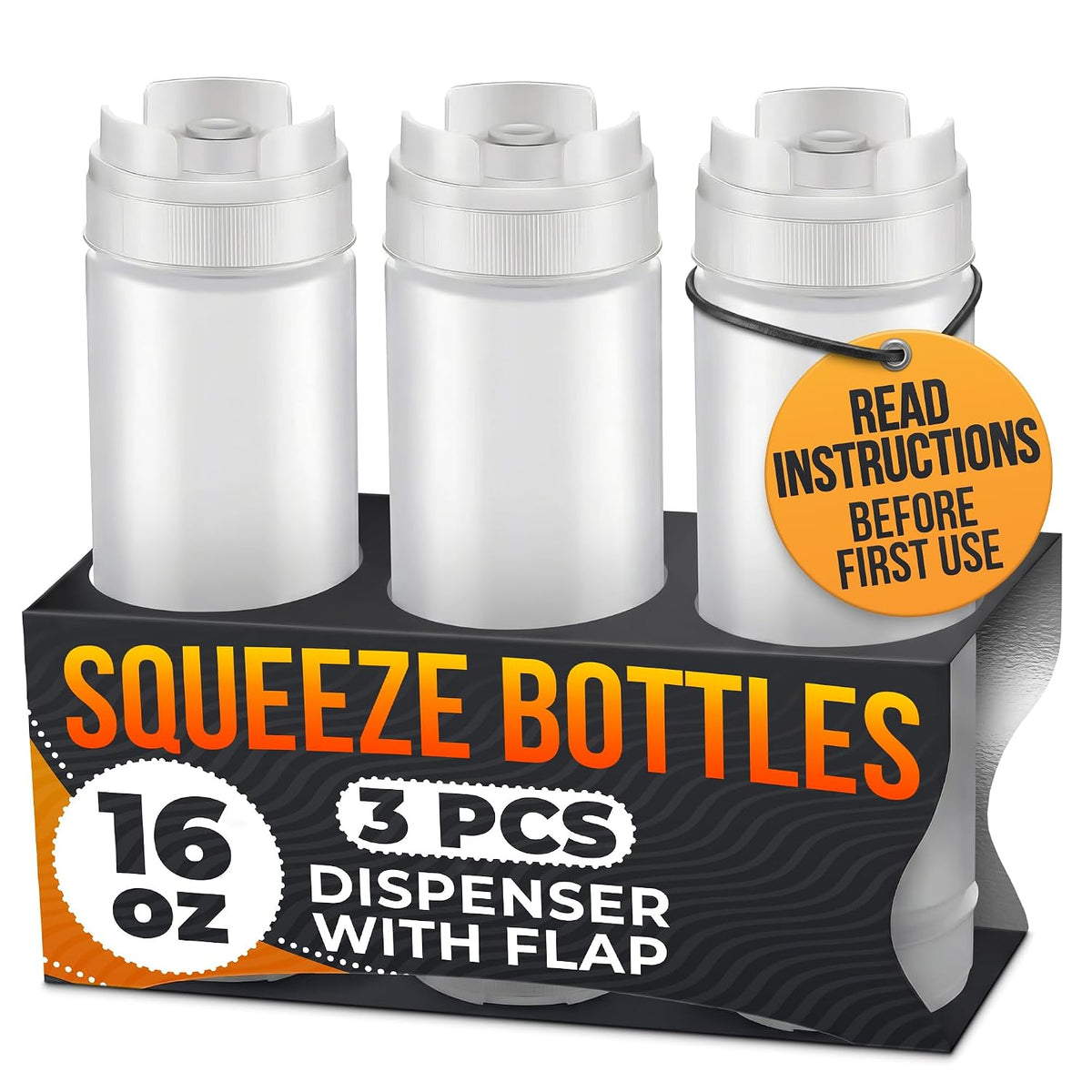 3 Pack 16 oz Inverted Condiment Squeeze Bottles for Sauces, Squirt Bottles