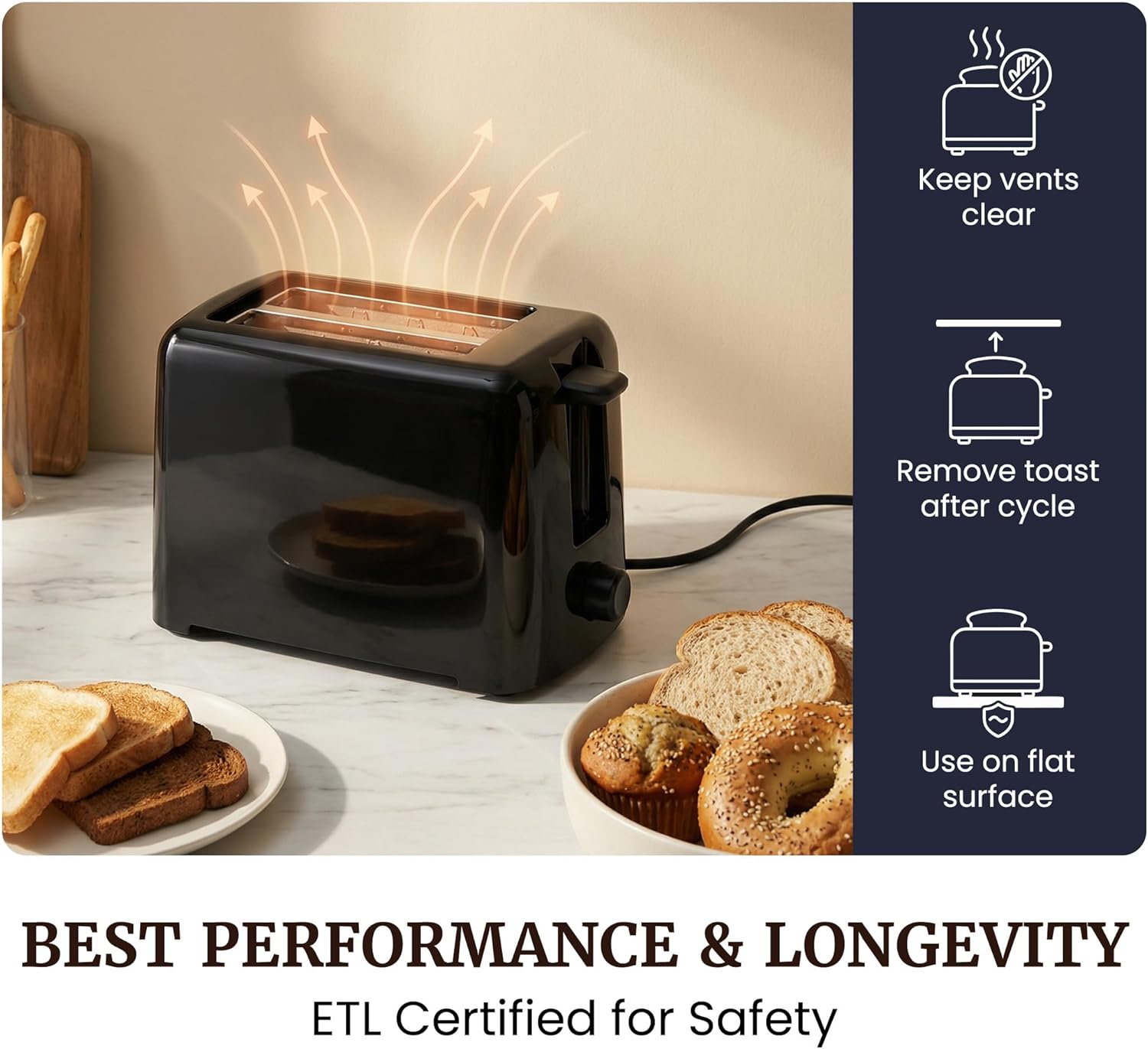 Elite Gourmet 2-Slice Cool Touch Toaster – 6 Browning Levels, Extra Wide