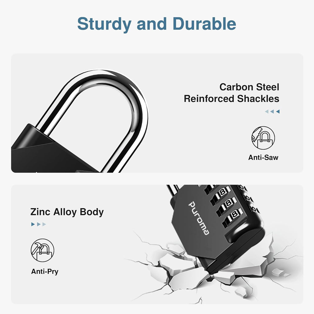 Puroma 2 Pack Combination Lock for Locker 4 Digit Outdoor Waterproof Padlock