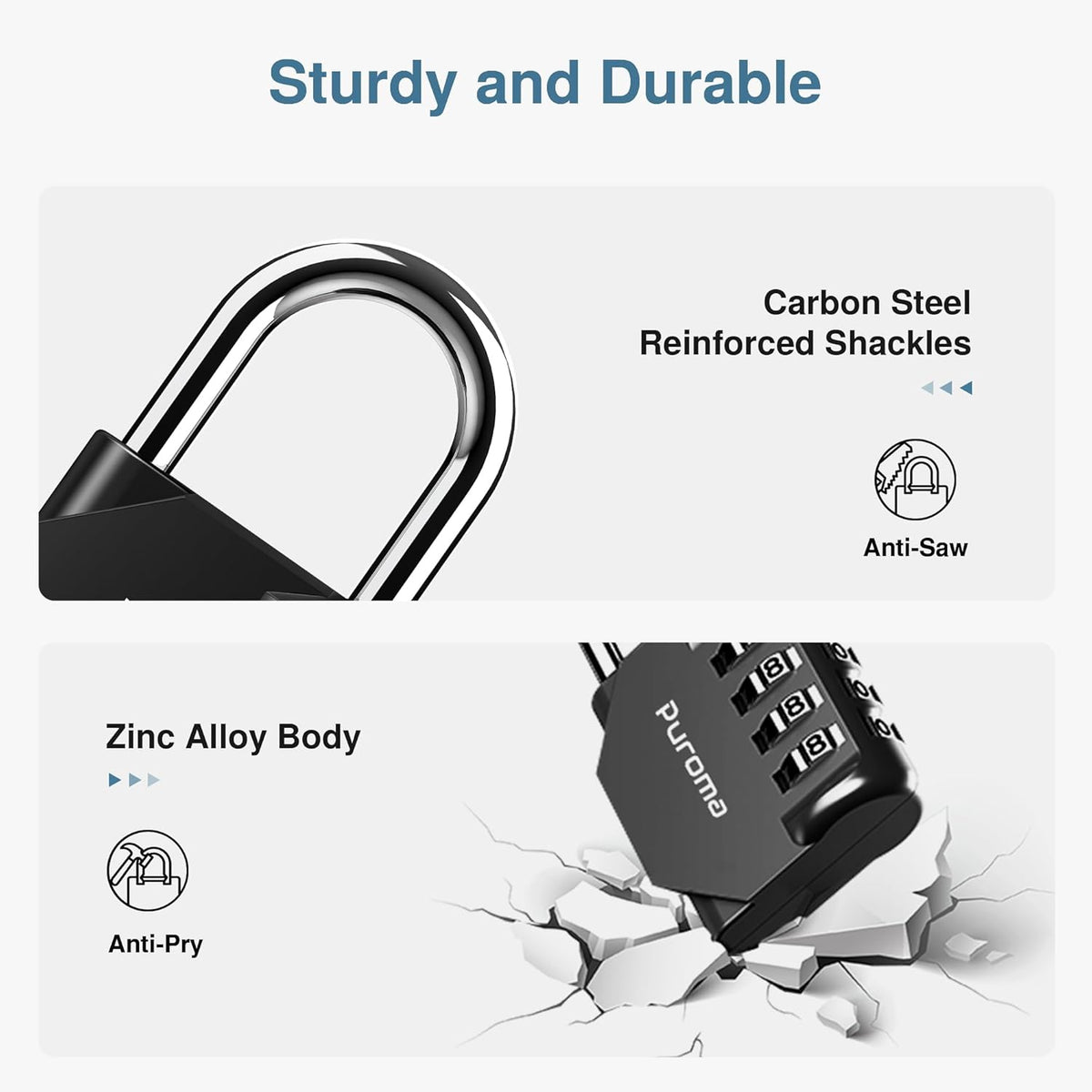 Puroma 2 Pack Combination Lock for Locker 4 Digit Outdoor Waterproof Padlock