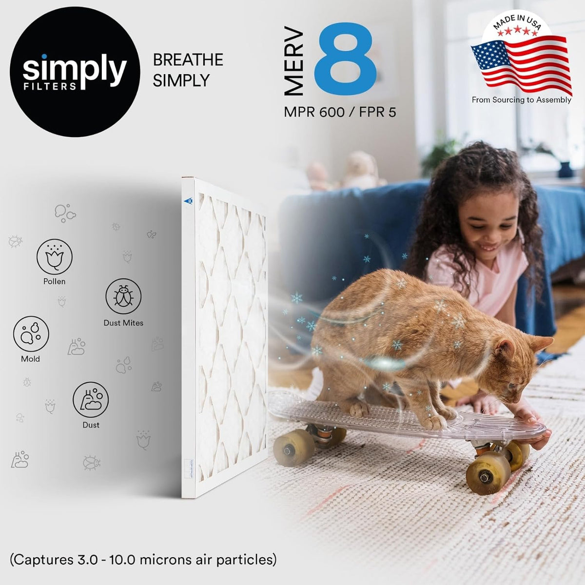 Simply 20x20x1 Air Filter, Merv 8, MPR 600, 6 Pack, Furnace Air Filter for