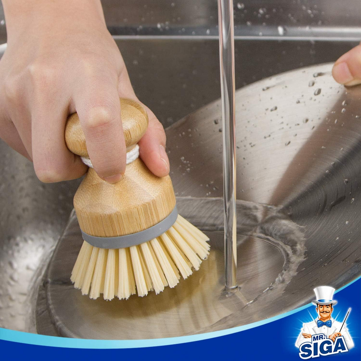 MR.SIGA Bamboo Palm Brush, Scrub Brush for Dishes Pots Pans Kitchen Sink