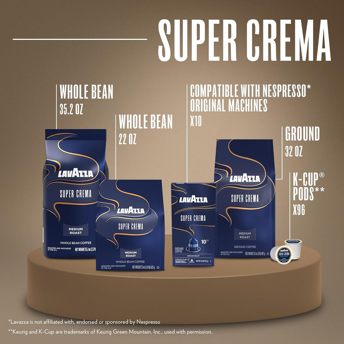 Lavazza Super Crema Whole Bean Coffee, Medium Espresso Roast, Arabica and