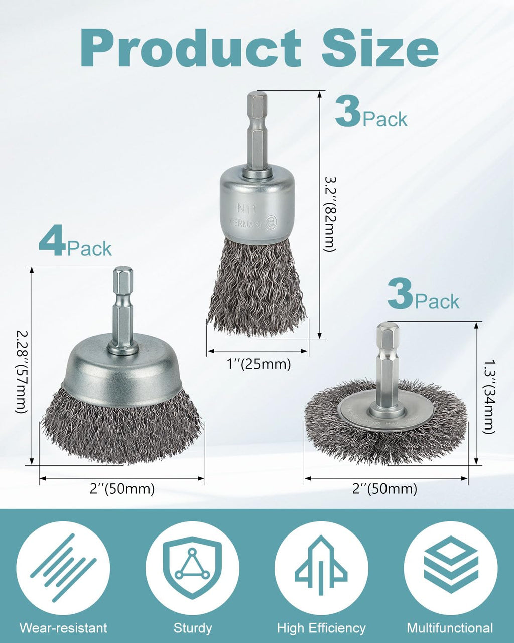10 Pcs Wire Brush for Drill, Coarse Carbon Steel Crimping Wire Wheel Brush