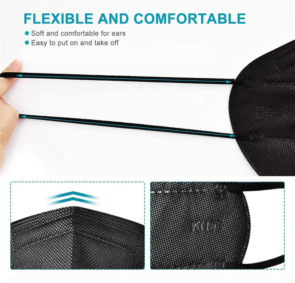 LEMENT 50pcs KN95 Face Mask Black 5 Layer Cup Dust Safety Masks Filter