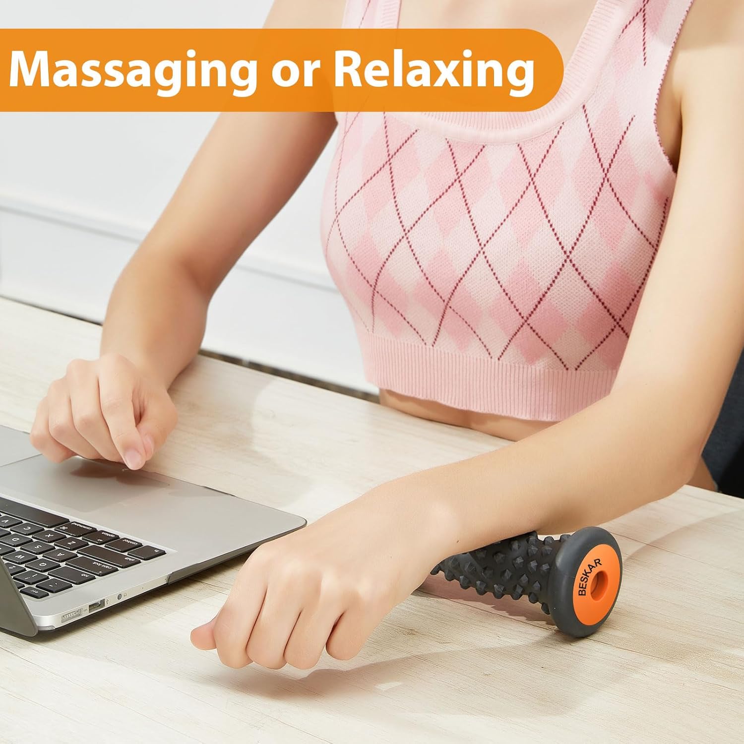BESKAR Foot Massager Roller for Plantar Fasciitis Relief, Portable, Deep