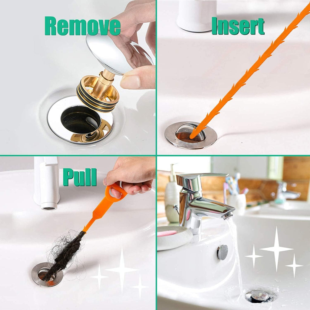 Drain Snake Hair Drain Clog Remover - 3 Pack Shower Snake Sink Unclogger Tool