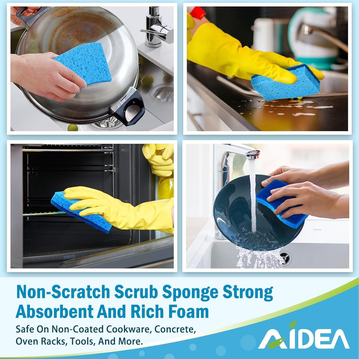 AIDEA Non Scratch Scrub Sponge, 24Count, Sponges for Dishes, Sponges Kitchen