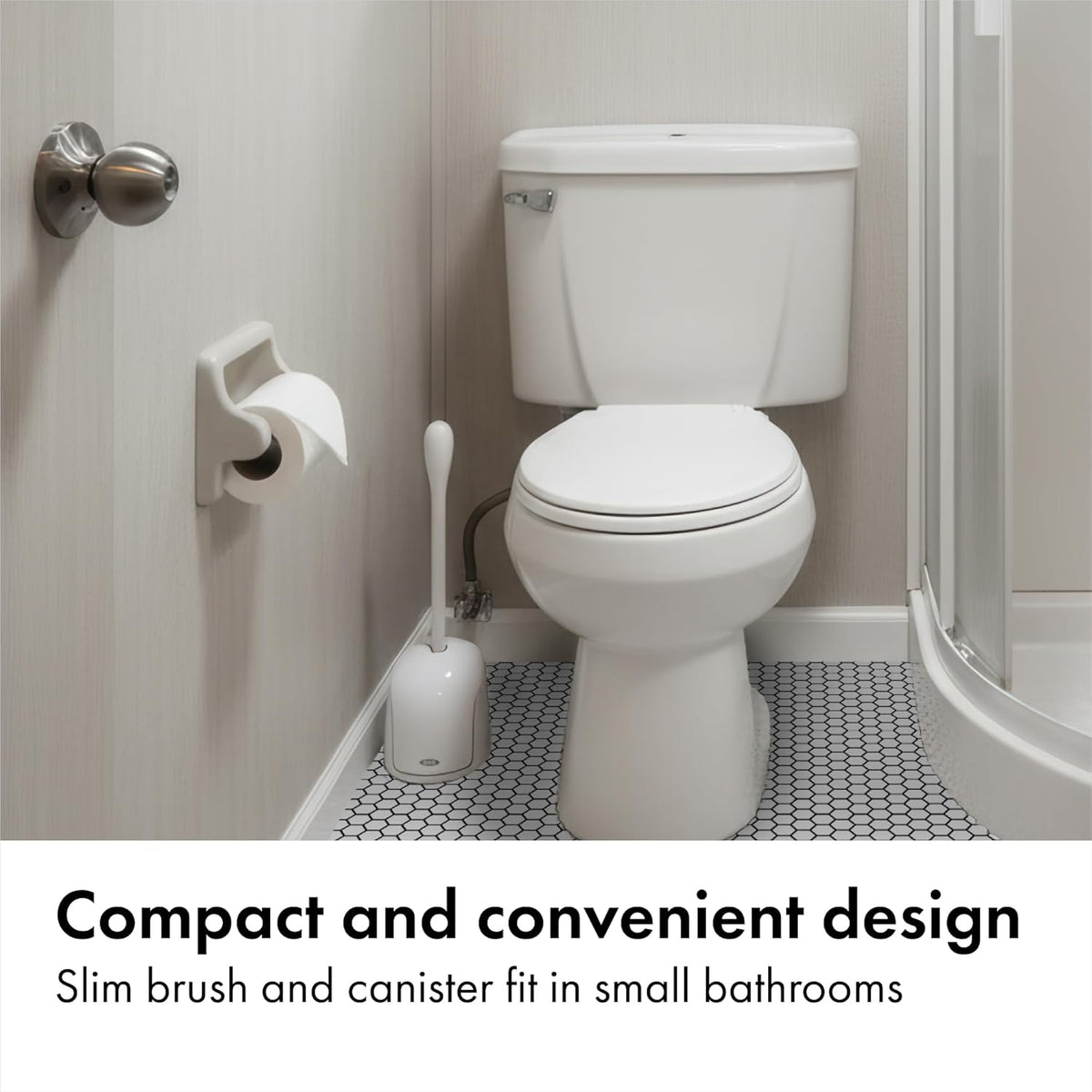 OXO Good Grips Compact Toilet Brush & Canister, Toilet Bowl Brush and Holder
