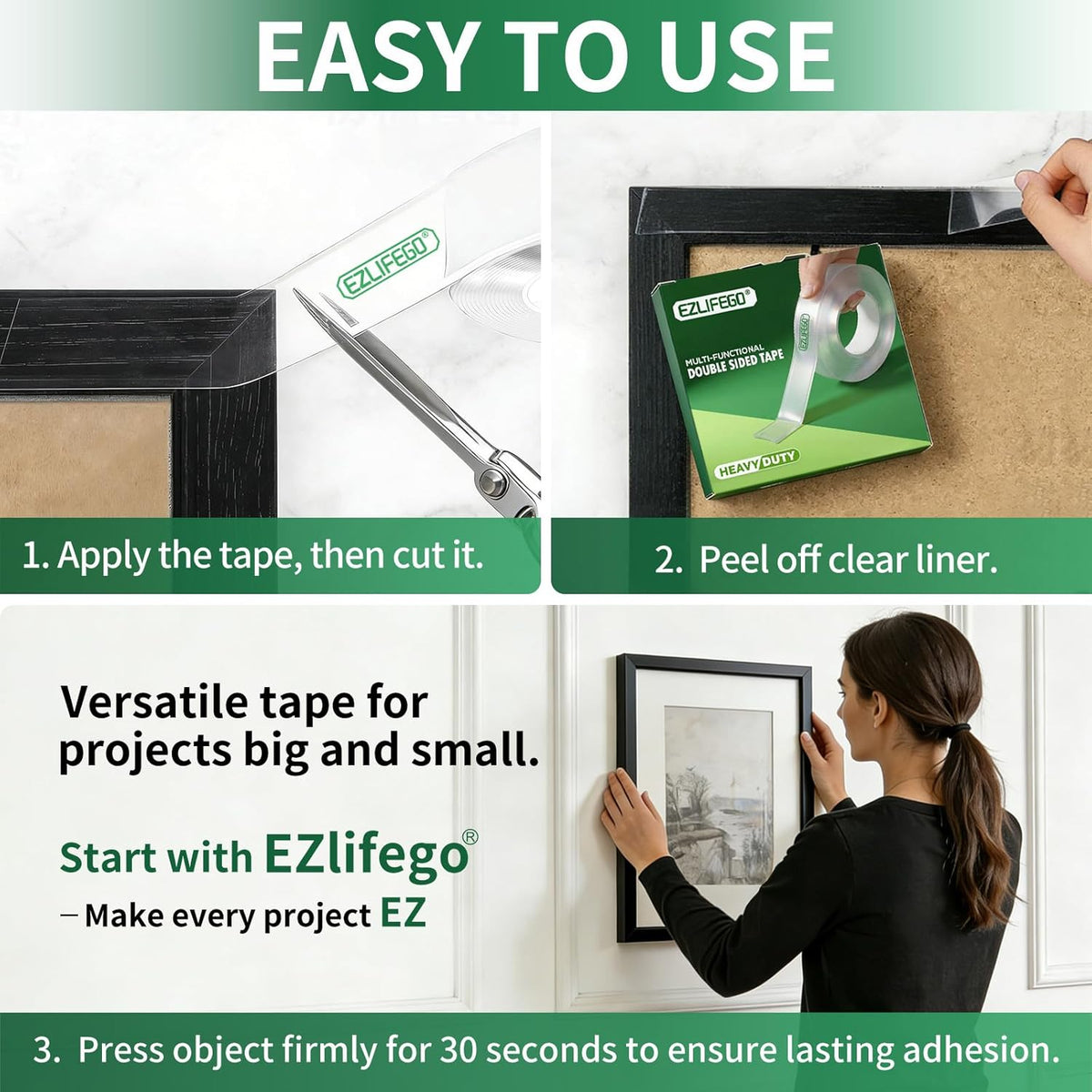 EZlifego Double Sided Tape Heavy Duty, Nano Double Sided Adhesive Tape, Clear