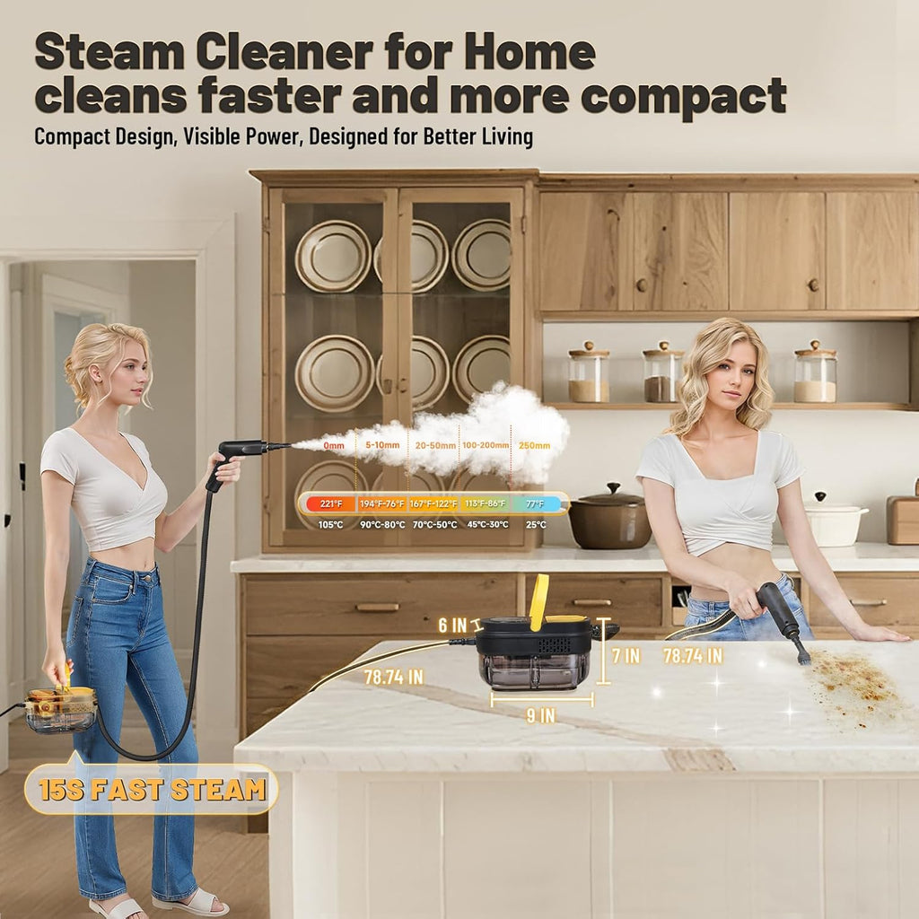 Gautye Steam Cleaner, 3 Level Adjustable Handle, 15s Heat Up, 1.69 Quarts