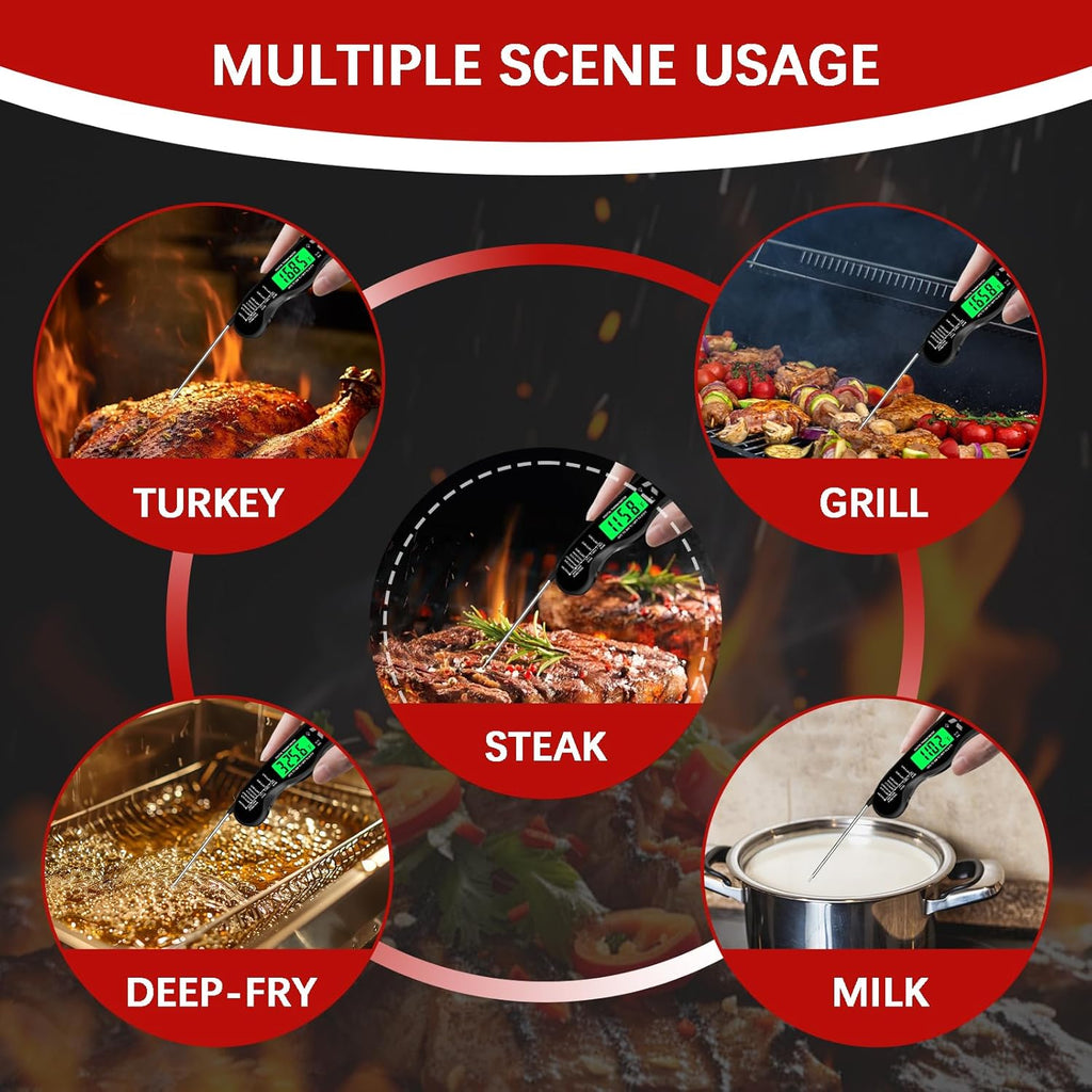 Meat Thermometer Digital，IP67 Waterproof Cooking Thermometer with Backlight