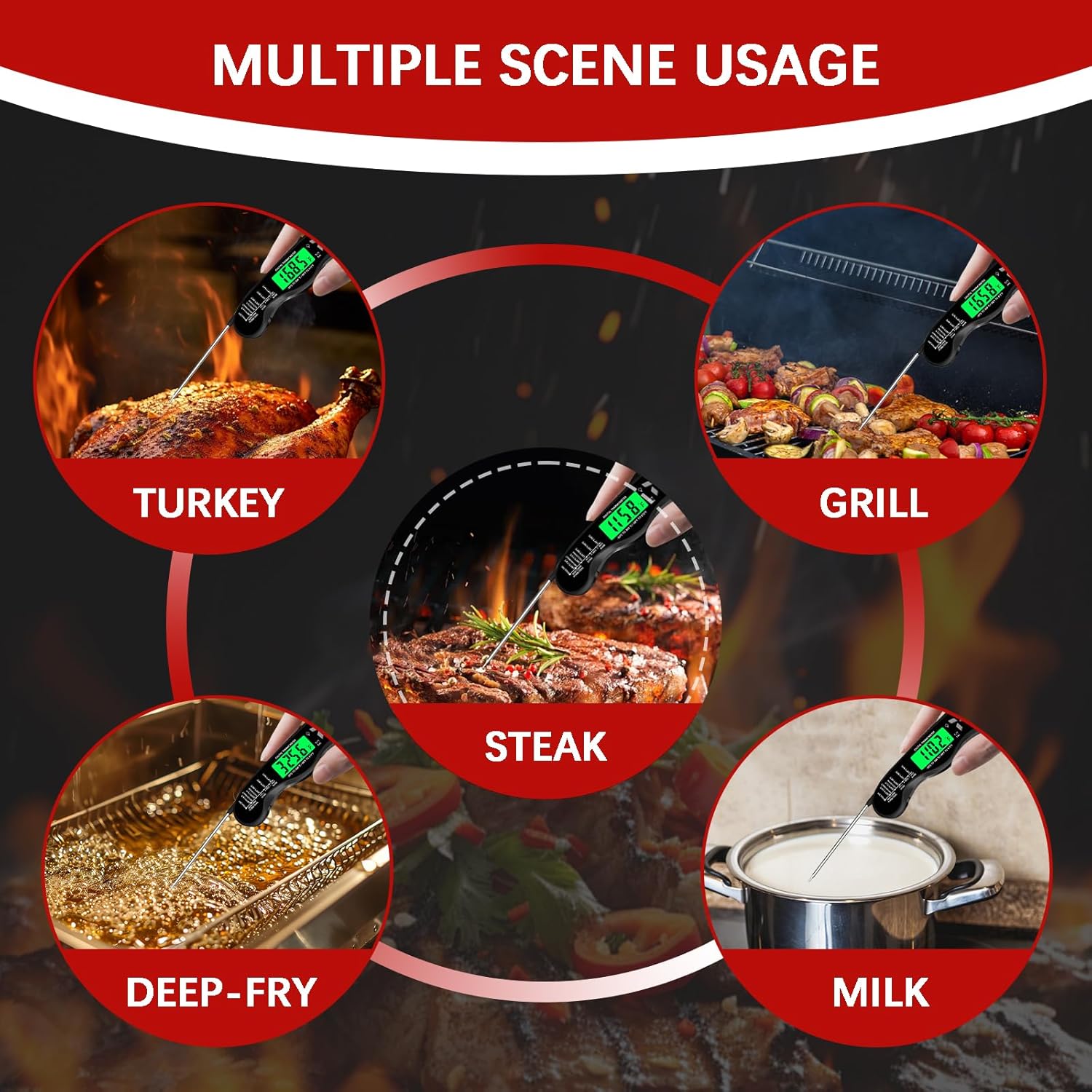 Meat Thermometer Digital，IP67 Waterproof Cooking Thermometer with Backlight