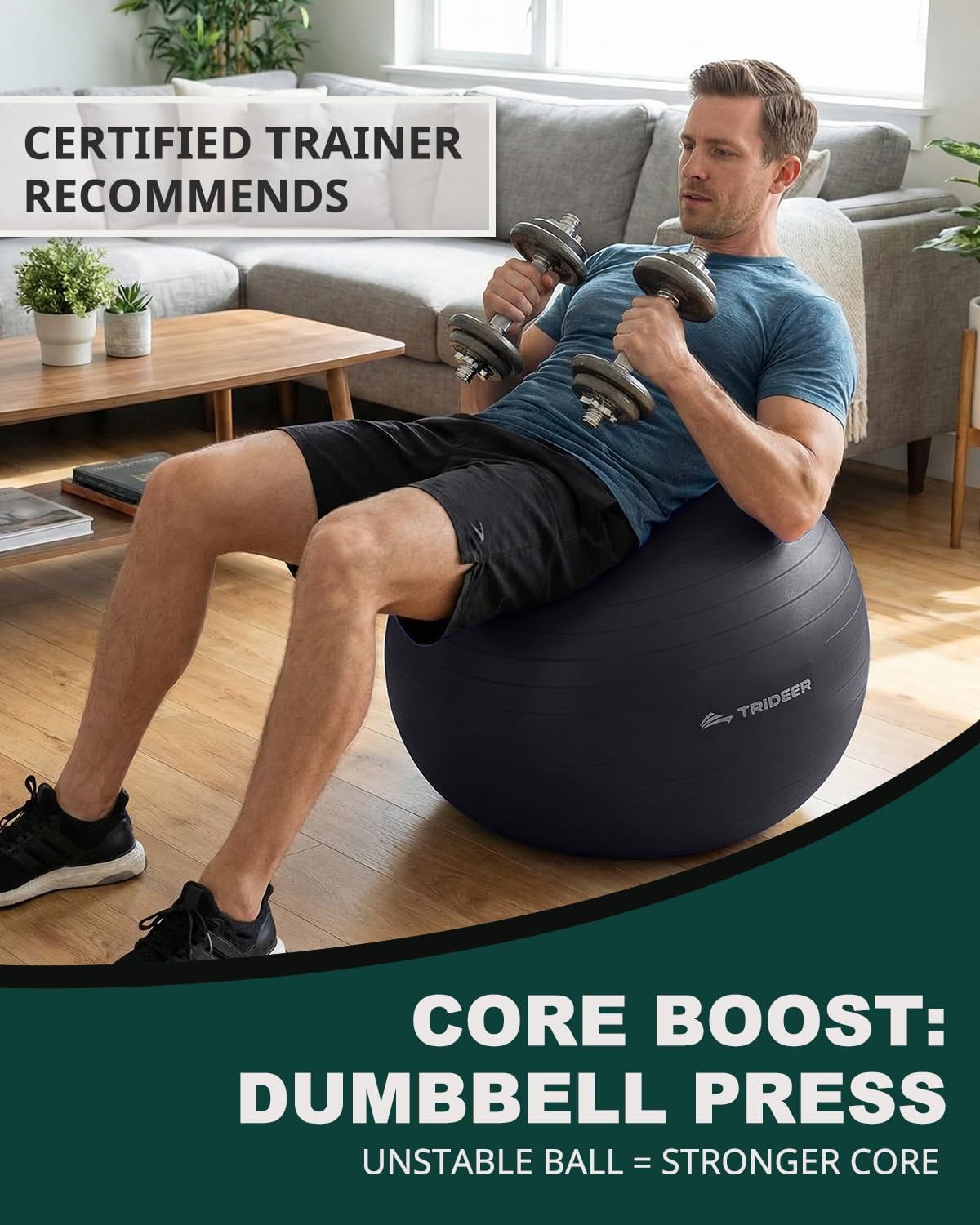 Trideer Exercise Ball for Yoga, Pilates & Fitness – Stability Ball Equipment