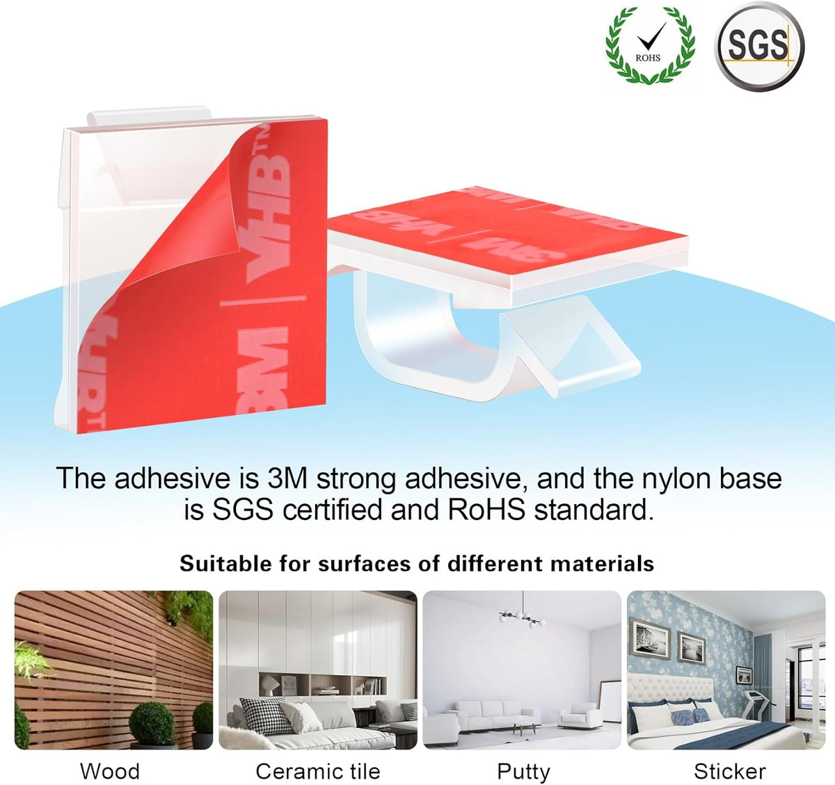 60 PCS XHF 5/8” Adhesive Cable Wire Clips Clear, Outdoor Christmas Light