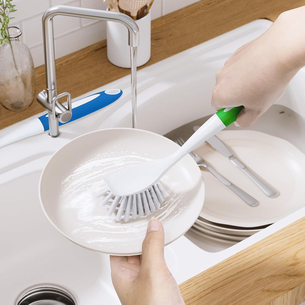 Amazer Dish Brush with Handle, 2 Pack Kitchen Scrub Brushes for Cleaning