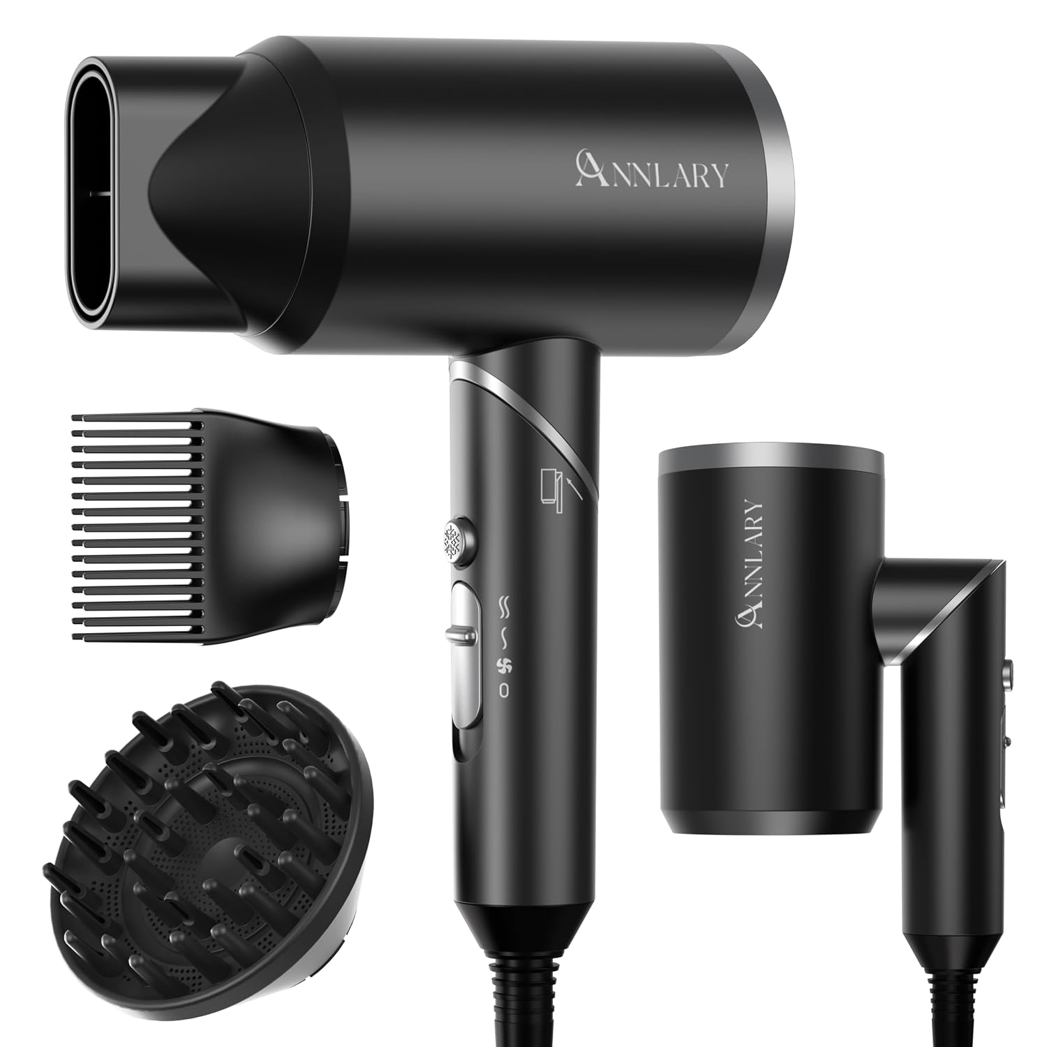 ANNLARY Hair Dryer with Comb, ANNLARY 1800W Blow Dryer with Diffuser for
