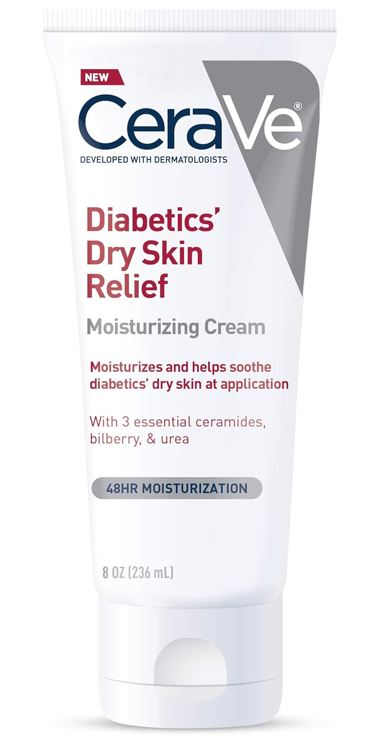 CeraVe Moisturizing Cream for Diabetics’ Dry Skin, Urea Cream with Bilberry