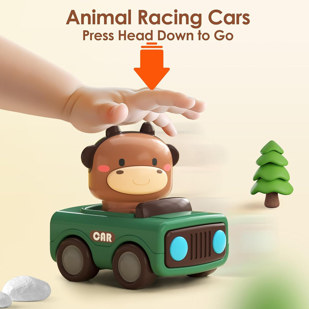 iPlay, iLearn Press to Go Car Toys for Toddlers 1-3, Baby Animal Racing Cars