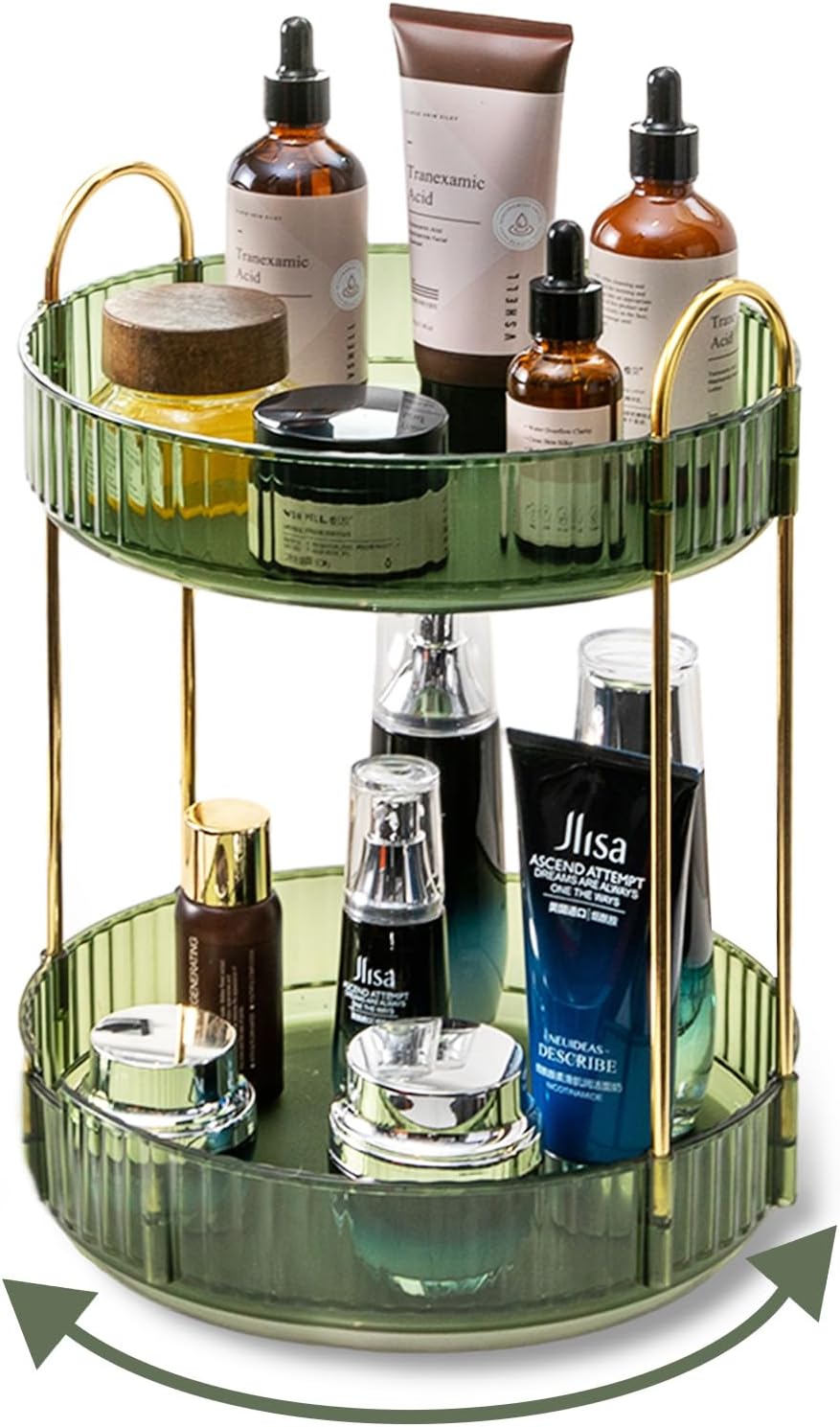 360 Rotating Makeup Organizer for Vanity,2 Tier Large Capacity Skincare Organizers