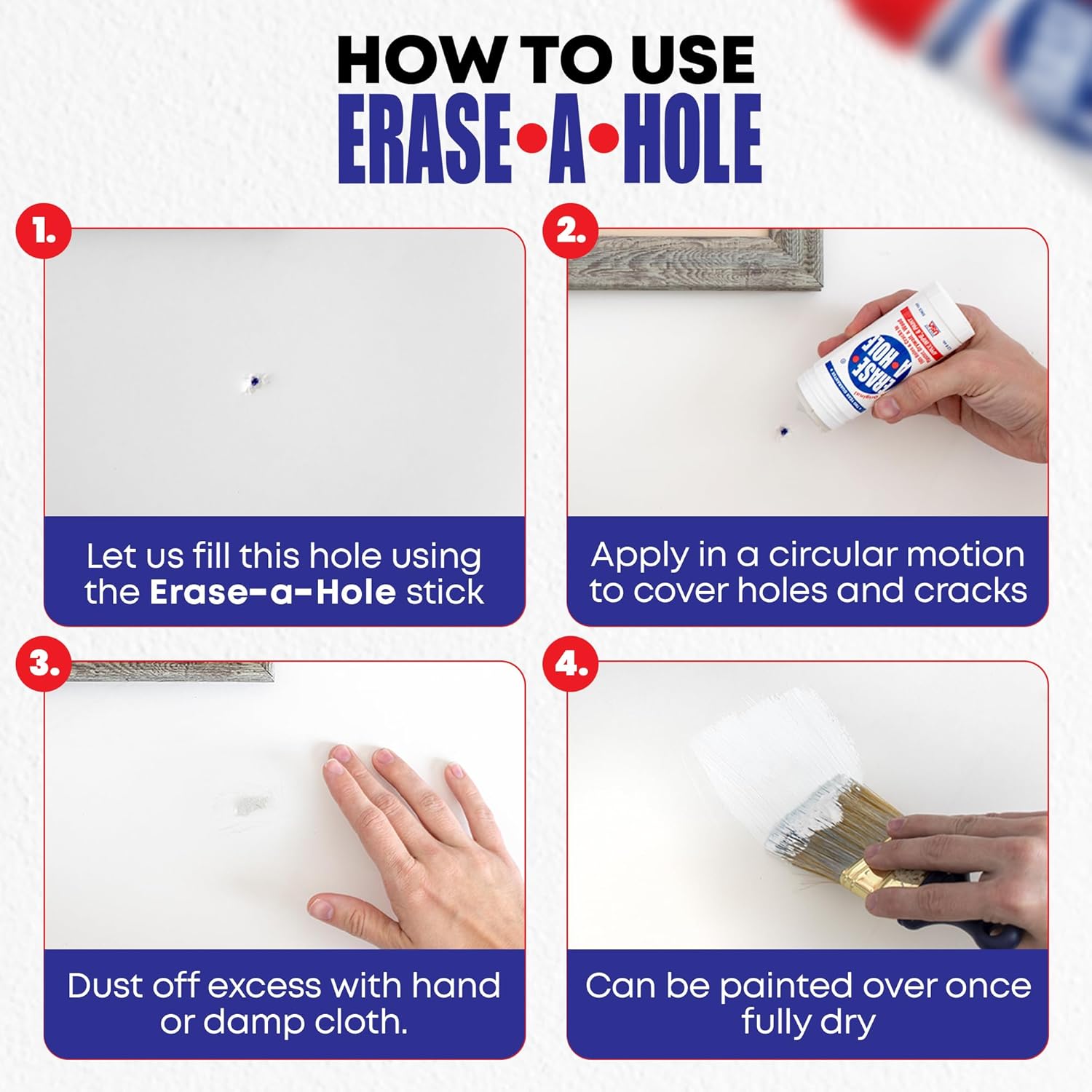 Erase-A-Hole Wall Repair Stick – Quick-Dry Nail & Screw Hole Filler for